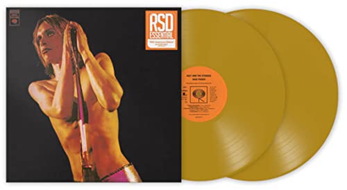 Iggy Pop on album cover with two gold vinyl records.