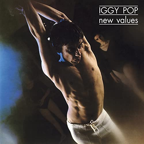 Iggy Pop album cover, shirtless man in a dramatic pose, dark background.