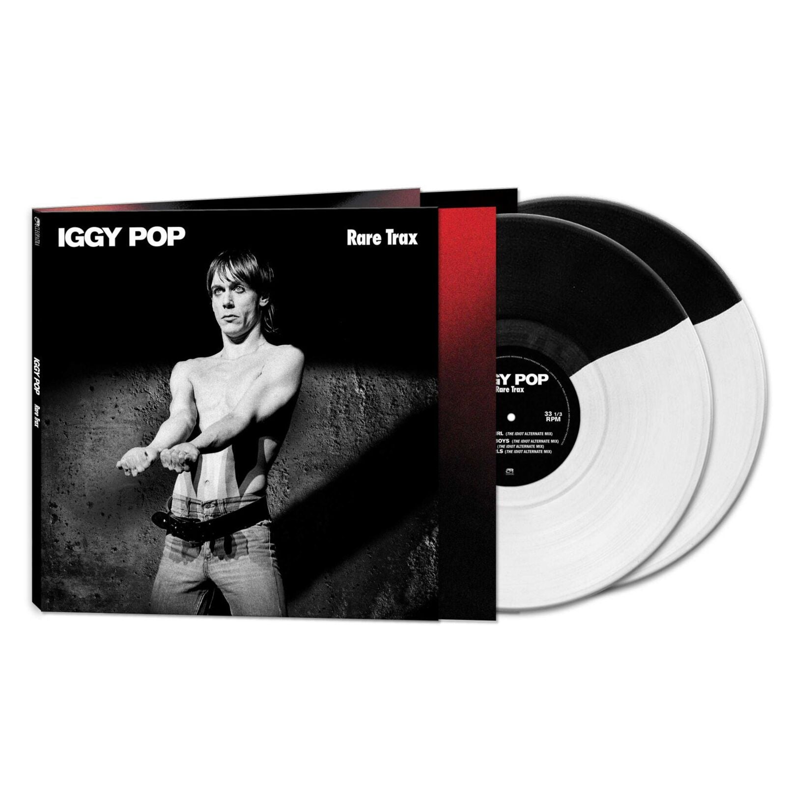 Iggy Pop "Rare Trax" vinyl record with black and white cover art.