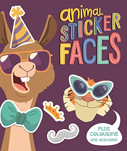 Animal sticker faces book cover featuring a llama with accessories.