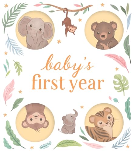 “Baby’s First Year” cover with illustrated animals in circular frames.