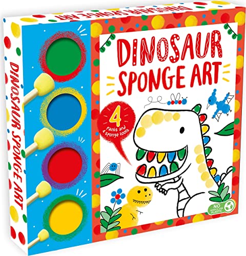 Dinosaur Sponge Art activity box featuring four paint colors and sponge tools.