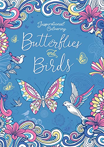 Cover of adult coloring book with butterflies, birds, and floral designs.