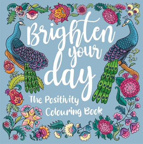 Colouring book cover with peacocks and colourful floral illustrations.