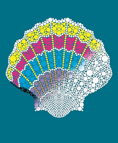 Seashell created with colorful dot painting on a teal background.