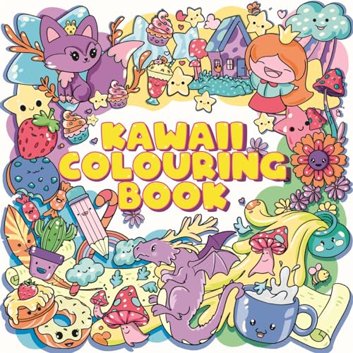 Colorful cartoon illustrations of cute characters and objects for a coloring book.
