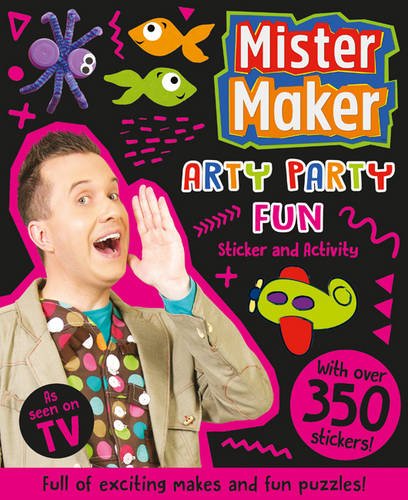 Mister Maker book cover with colorful art, stickers, and a smiling man.