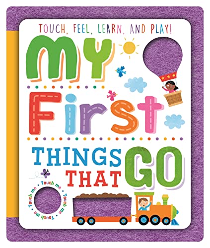 Colorful children's felt book cover with vehicles and tactile elements.