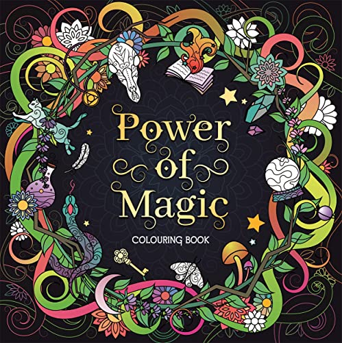 Black cover with ornate white lettering and magical illustrations surrounding it.