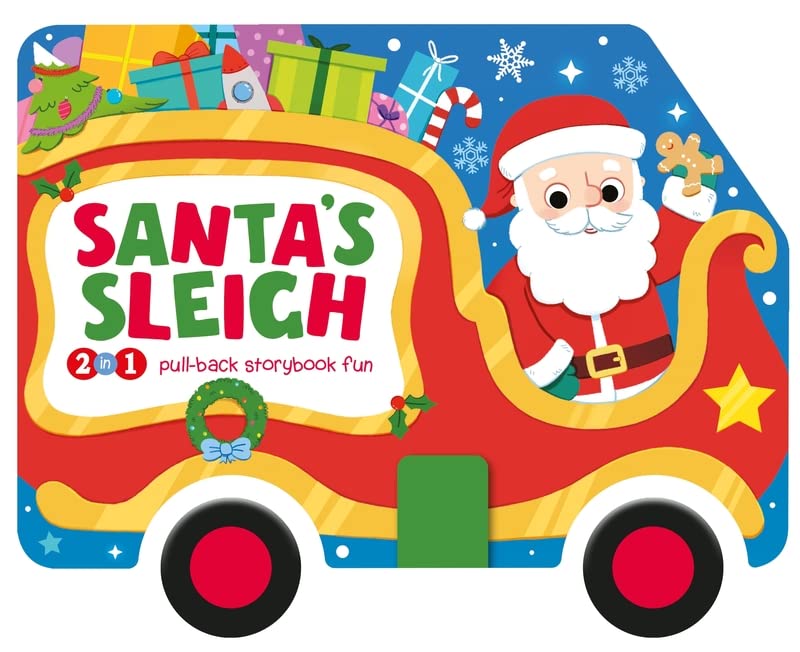 Santa’s sleigh-shaped book with a pull-tab mechanism and festive decorations.