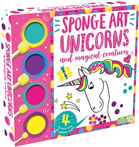 Colorful box for a children’s sponge art set with unicorns.
