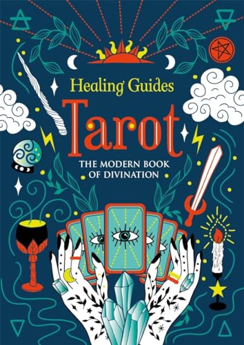 Book cover with tarot cards, hands, crystals, and mystical symbols.