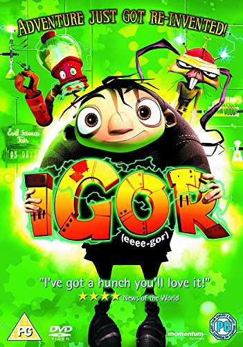 DVD cover for "Igor," featuring cartoon characters and electric sparks.