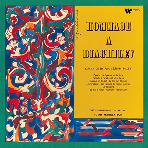 Vinyl record cover: abstract red and blue design with white text "Hommage à Diaghilev".