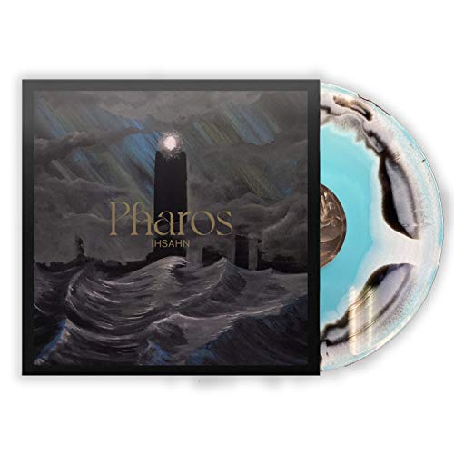 Ihsahn Pharos vinyl record cover featuring a lighthouse and sea with marbled blue disc.