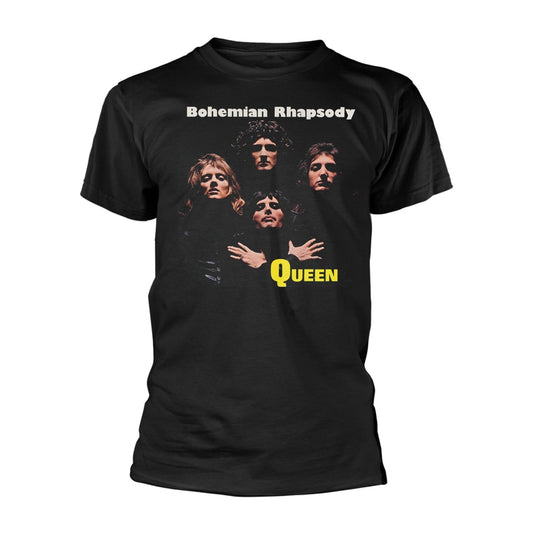 Black t-shirt with a portrait of the band Queen and text.