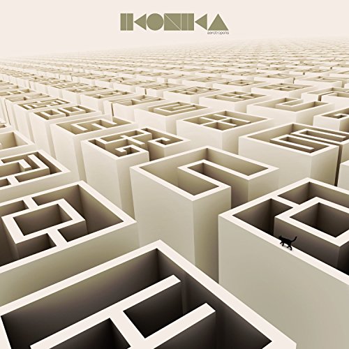 CD cover for Ikonika’s Aerotropolis, showing a white maze with a black cat.