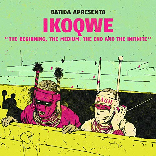 "Album cover with two illustrated figures wearing headbands, one pink, one white, against a yellow wall."