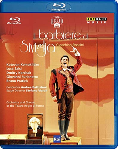Blu-ray cover for "Il Barbiere Di Siviglia" opera, featuring a performer in costume.