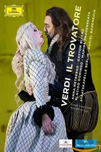 Blu-ray cover for Verdi’s *Il Trovatore* opera, featuring two singers.