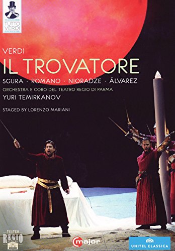 DVD cover for "Il Trovatore" featuring men in red robes holding swords.