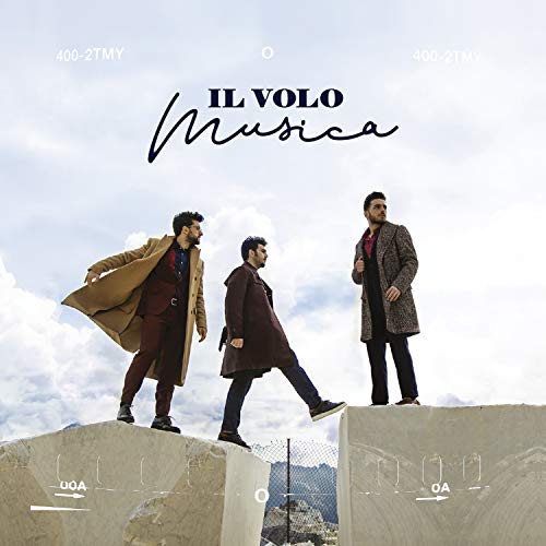 CD cover for Il Volo’s “Musica” featuring three men walking forward.