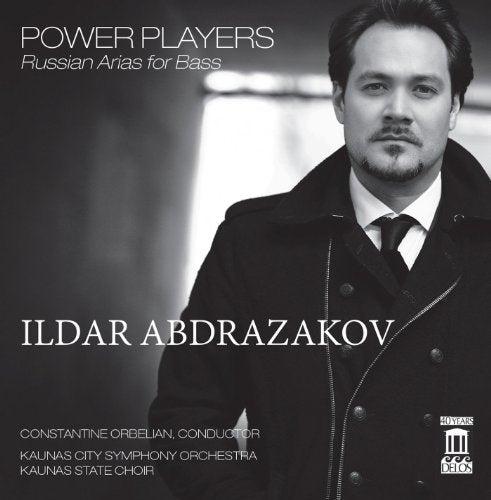 Black and white CD cover featuring opera singer Ildar Abdrazakov in a coat.