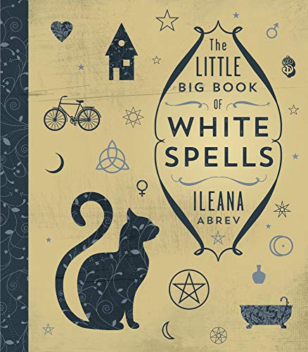 Book cover with white spell title, black cat, and mystical symbols.