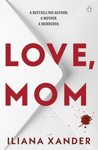 Book cover: "Love, Mom" with red text, white shapes, and a blood splatter.