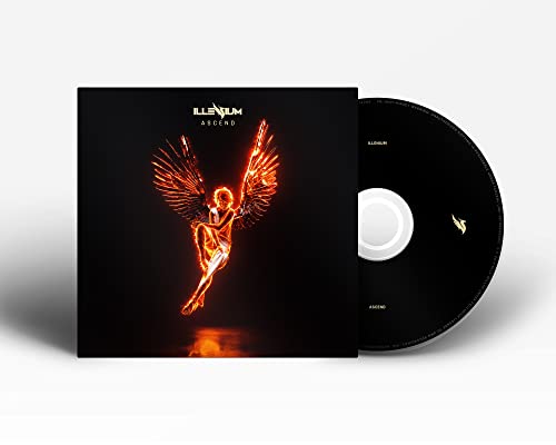 Illenium's "ASCEND" CD case and disc with fiery winged figure artwork.
