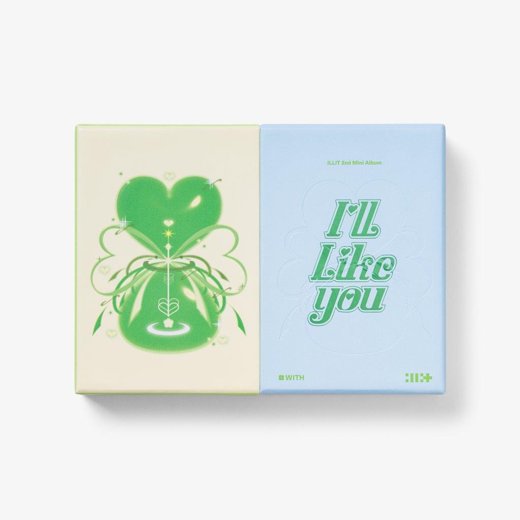 ILLIT album cover: split design with clover and text on blue.