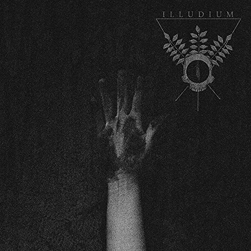 Dark album cover featuring a raised hand and ornate floral emblem.