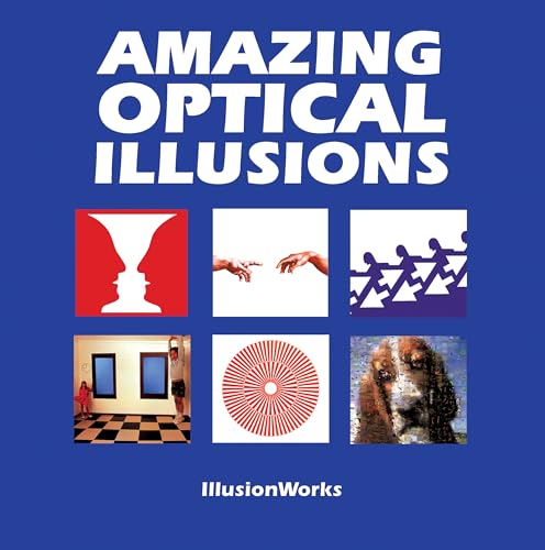 Book cover with six optical illusion images on a blue background.