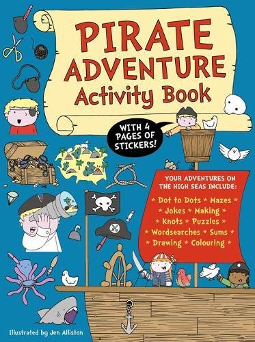 Colorful cover of a pirate-themed activity book with illustrations and stickers.