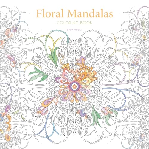 Cover of Floral Mandalas coloring book featuring intricate line art of flowers and patterns.