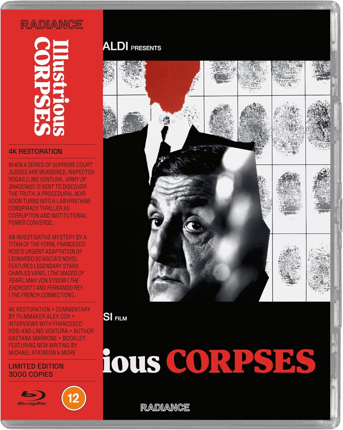 Blu-ray cover for “Illustrious Corpses” featuring a man in shadow.