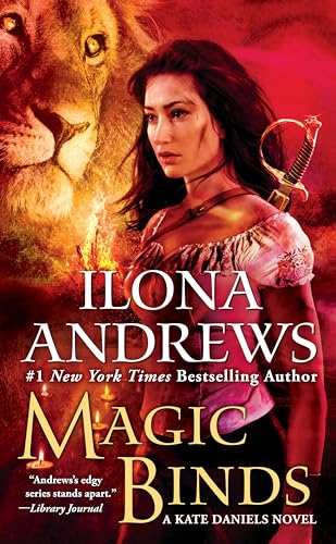 Book cover: woman with sword, lion, and fiery background.