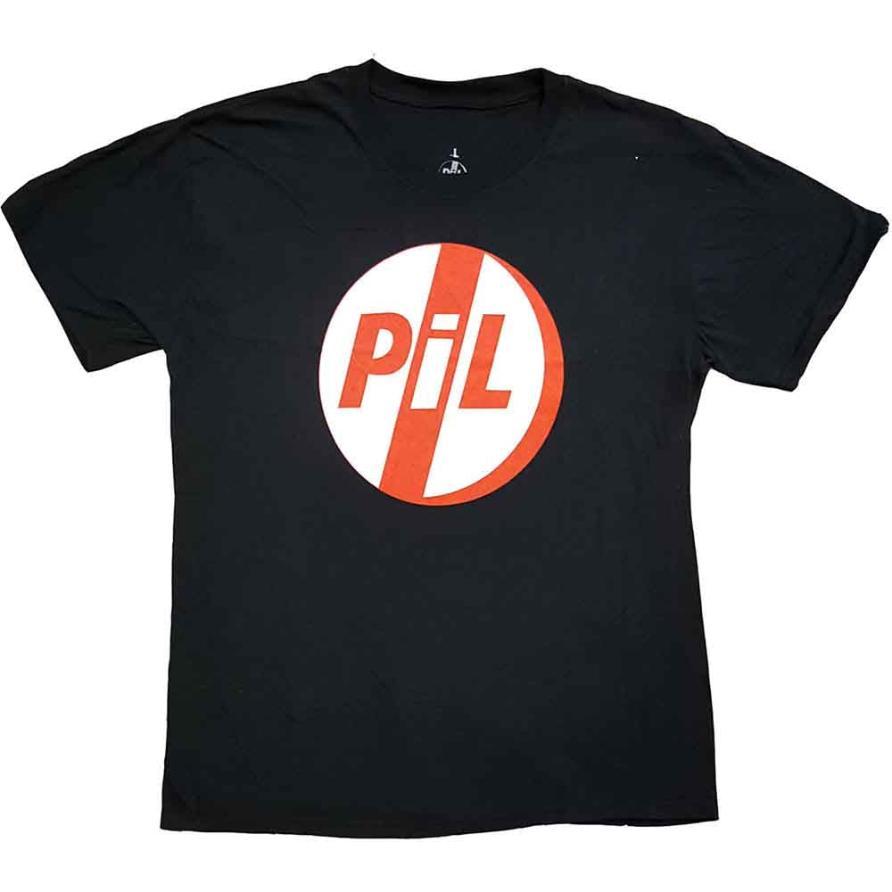 Black short-sleeve t-shirt with a red and white circular logo.