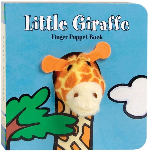 Board book cover with a giraffe finger puppet and green foliage.