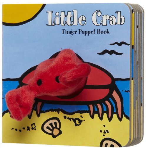 Red plush crab finger puppet attached to a children's board book.