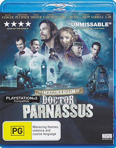 Blu-ray cover for "The Imaginarium of Doctor Parnassus" with cast portraits.