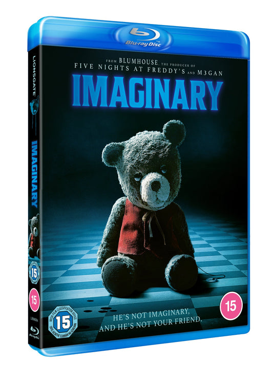 Blu-ray case for horror film "Imaginary" featuring a worn teddy bear.