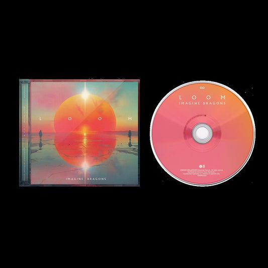 Imagine Dragons "LOOM" CD case with a sunset and silhouetted figures.
