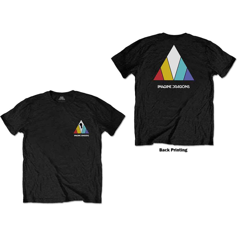 Black t-shirt with Imagine Dragons' triangular "Evolve" logo on back and front.