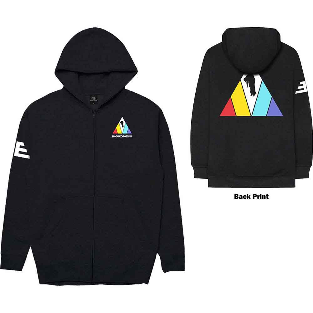 Black unisex zipped hoodie featuring a large white triangle graphic printed on the back.