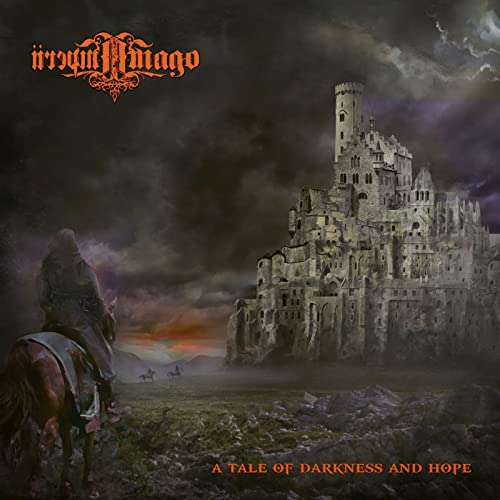 Dark fantasy album cover featuring a castle, cloaked figure, and stormy sky.
