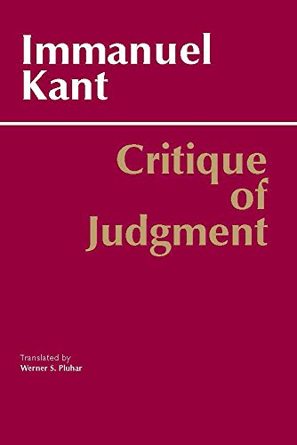 Book cover: "Critique of Judgment" by Immanuel Kant, gold text on maroon.