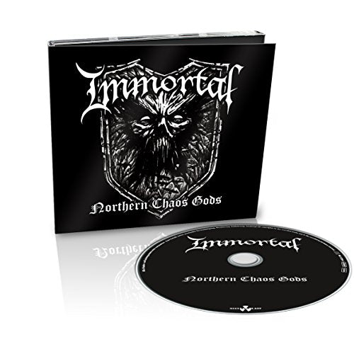 Black CD case and disc for Immortal’s “Northern Chaos Gods” album.