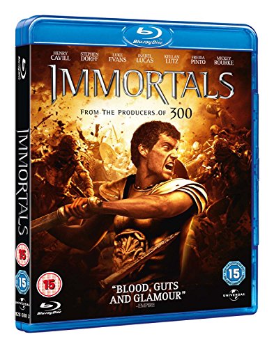 Blu-ray cover for the film Immortals featuring a warrior in battle.