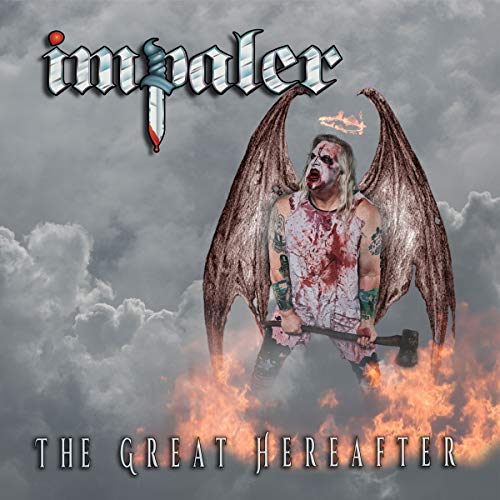 CD cover: bloody winged figure with axe, stormy sky background.